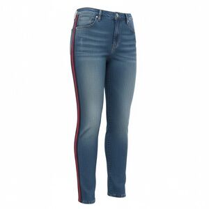 Express Blue Skinny Jeans with Red Side Stripe